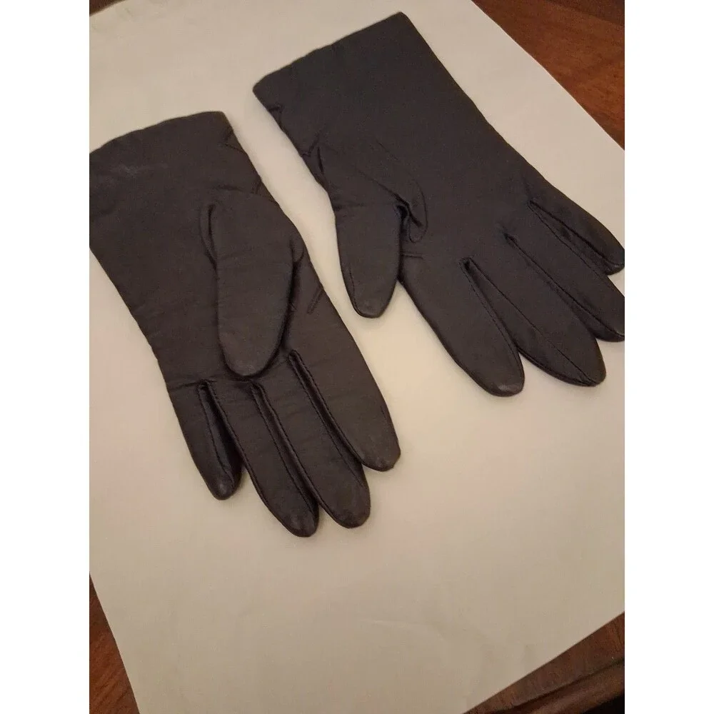 Fownes Women’s Leather Gloves Navy Blue Knit Lined Size 6 1/2 Soft Warm Winter
